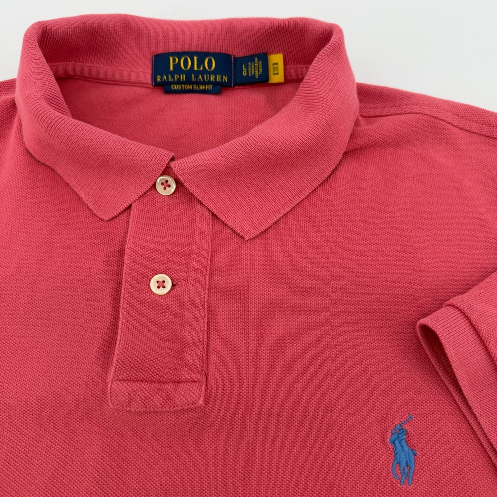 Polo Ralph Lauren Polo Shirt Mens LG Pink Custom Slim Fit Cotton Mesh Pique Logo